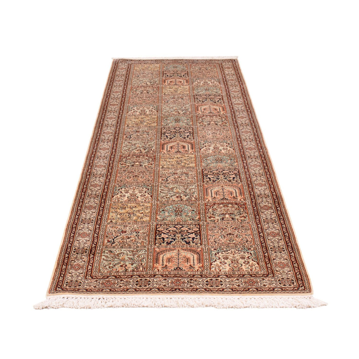 Runner Silk Rug - Kashmir Silk - 301 x 79 cm - dark beige