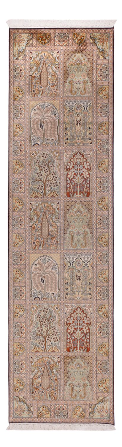 Runner Silk Rug - Kashmir Silk - 296 x 78 cm - dark beige