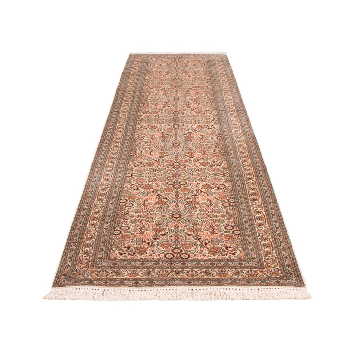 Runner Silk Rug - Kashmir Silk - 338 x 79 cm - dark beige