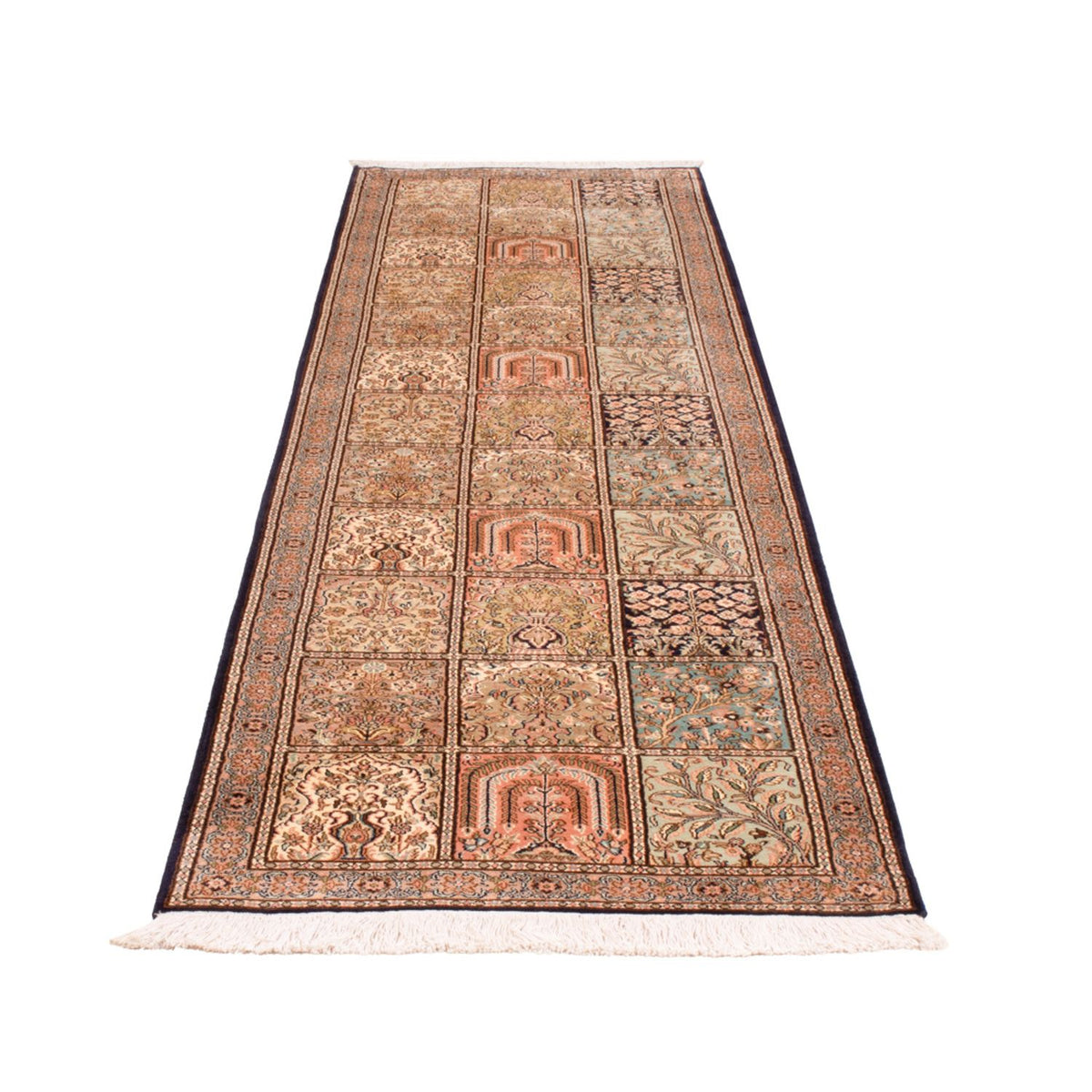 Runner Silk Rug - Kashmir Silk - 304 x 77 cm - dark beige