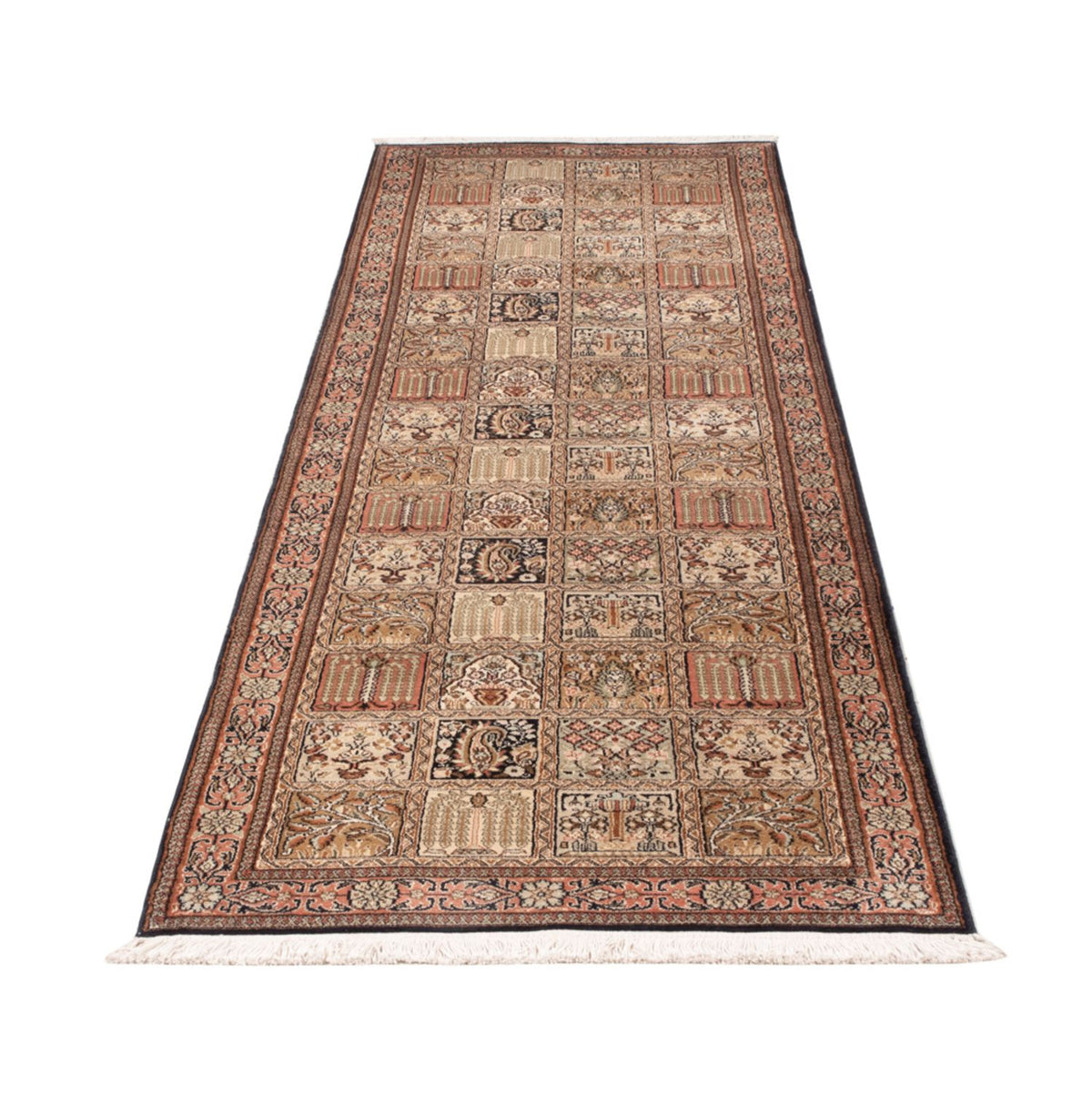 Runner Silk Rug - Kashmir Silk - 280 x 77 cm - dark beige