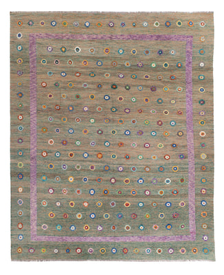 Kelim Rug - Splash - 394 x 313 cm - green