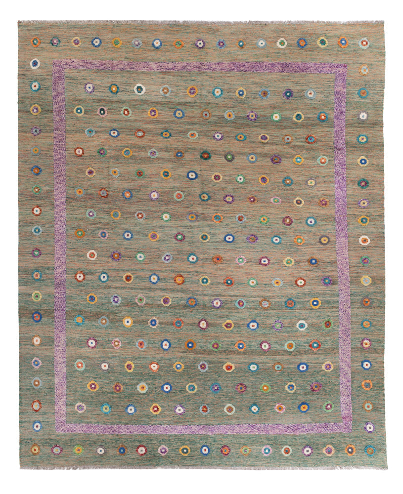 Kelim Rug - Splash - 394 x 313 cm - green