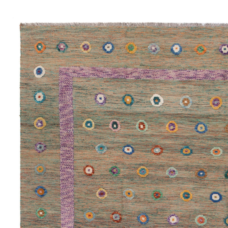 Kelim Rug - Splash - 394 x 313 cm - green