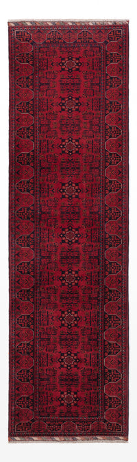 Runner Afghan Rug - Kunduz - 294 x 84 cm - dark red