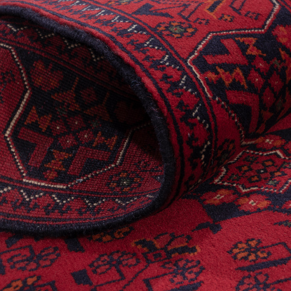 Runner Afghan Rug - Kunduz - 294 x 84 cm - dark red