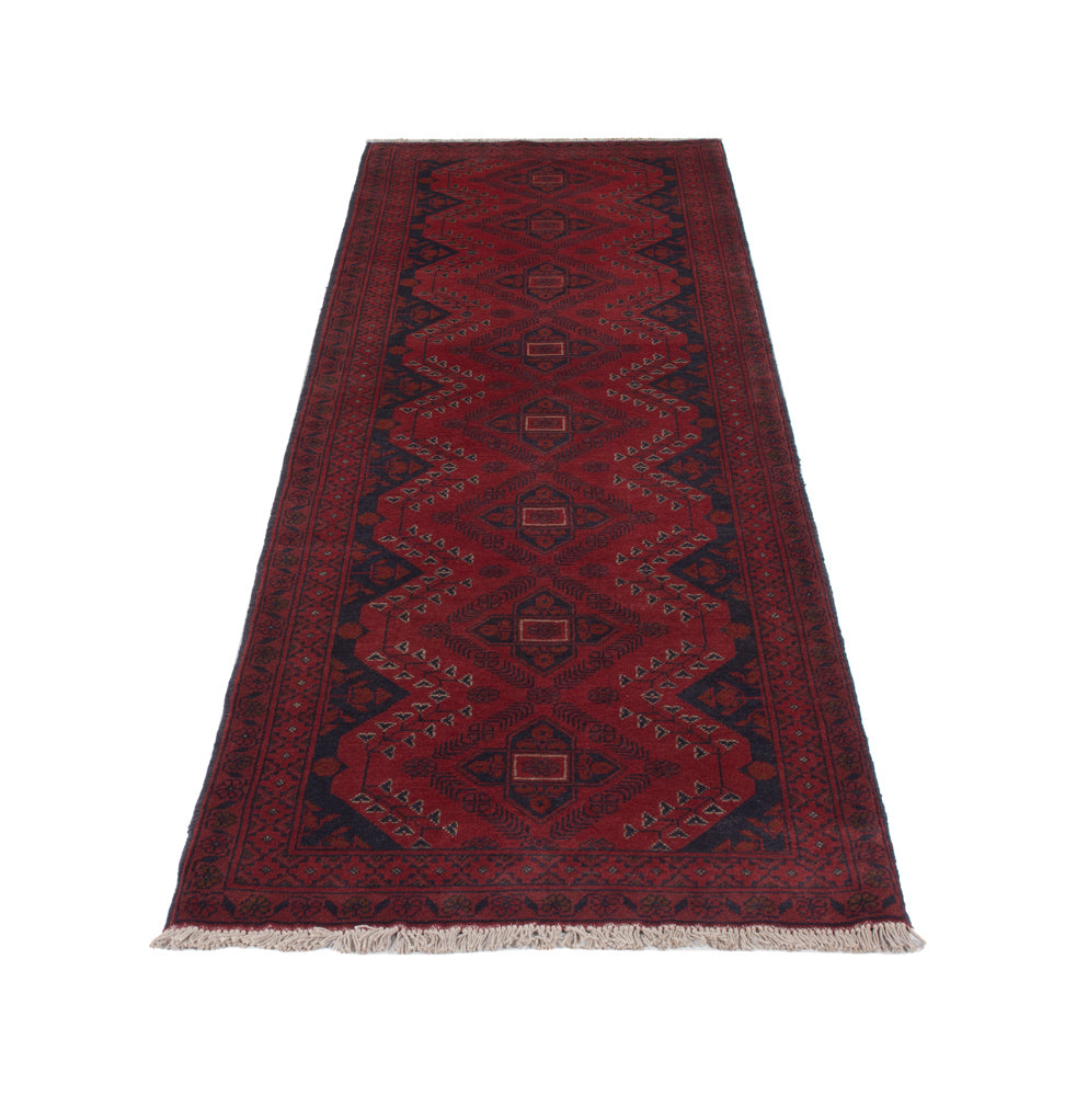 Runner Afghan Rug - Kunduz - 290 x 80 cm - dark red