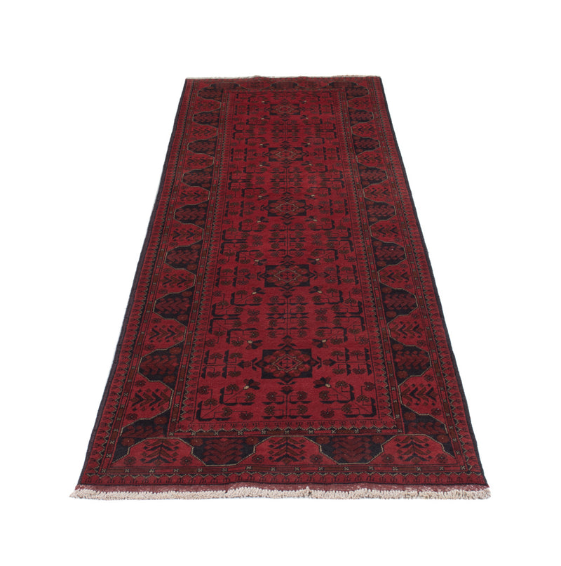Runner Afghan Rug - Kunduz - 295 x 79 cm - dark red
