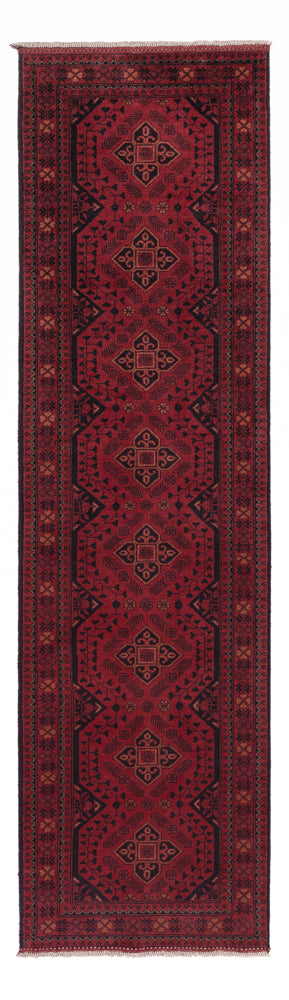 Runner Afghan Rug - Kunduz - 296 x 79 cm - dark red