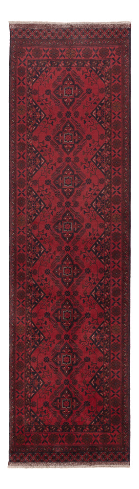 Runner Afghan Rug - Kunduz - 297 x 80 cm - dark red