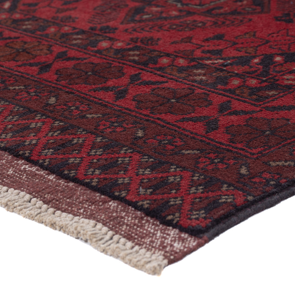 Runner Afghan Rug - Kunduz - 297 x 80 cm - dark red