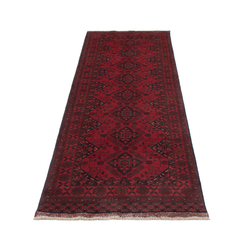 Runner Afghan Rug - Kunduz - 297 x 80 cm - dark red