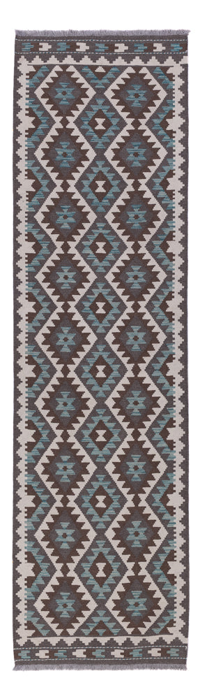 Runner Kelim Rug - Splash - 300 x 81 cm - dark green