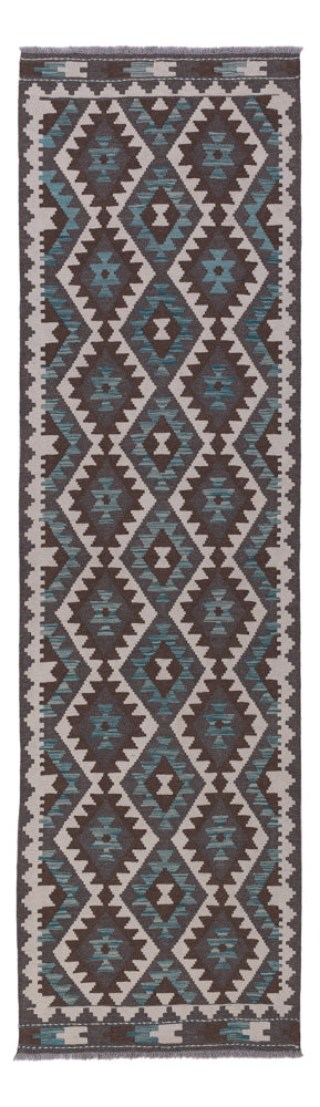 Runner Kelim Rug - Splash - 298 x 82 cm - dark green