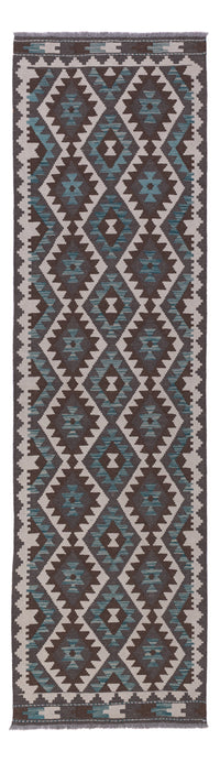Runner Kelim Rug - Splash - 298 x 82 cm - dark green