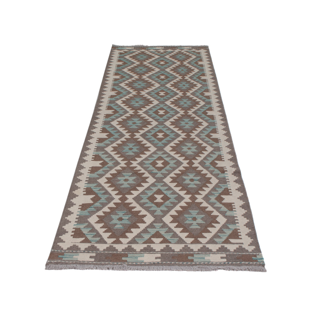 Runner Kelim Rug - Splash - 303 x 78 cm - dark green
