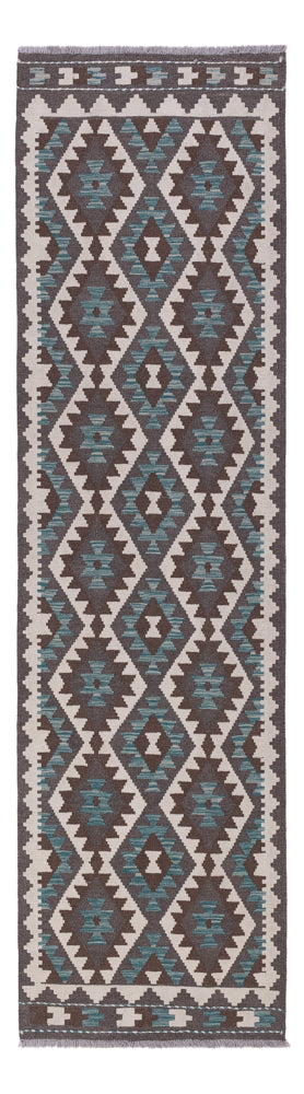 Runner Kelim Rug - Splash - 288 x 80 cm - dark green