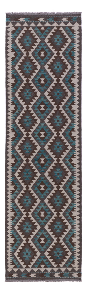 Runner Kelim Rug - Splash - 303 x 83 cm - dark green
