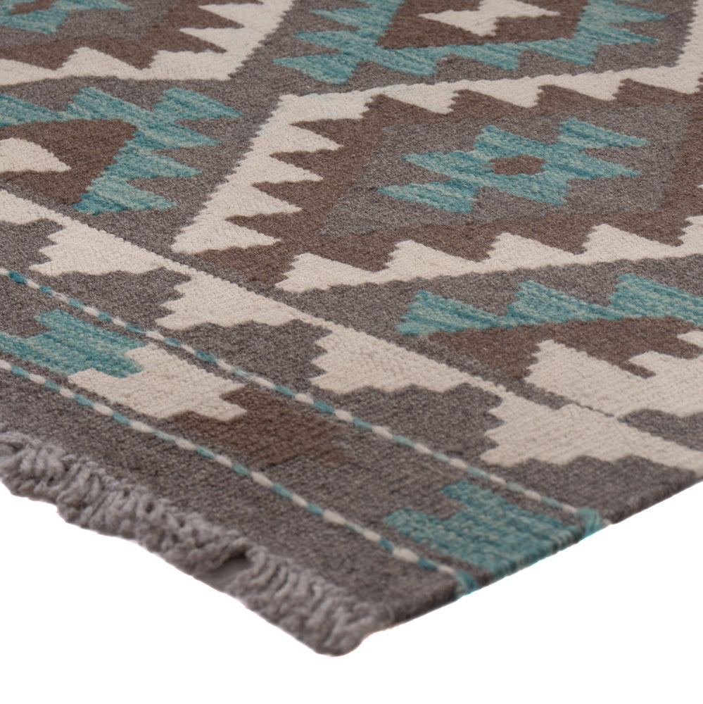 Runner Kelim Rug - Splash - 303 x 83 cm - dark green