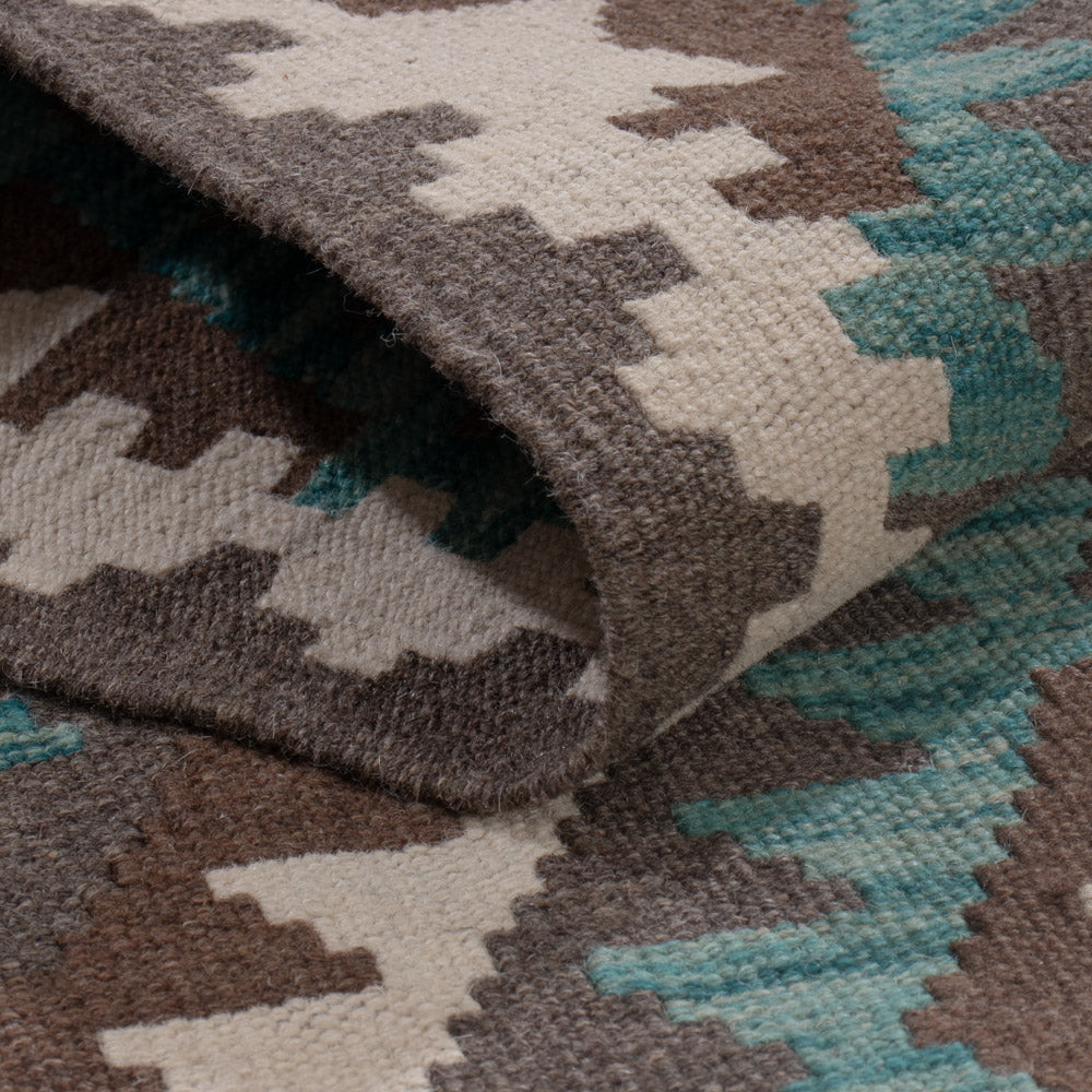 Runner Kelim Rug - Splash - 303 x 83 cm - dark green