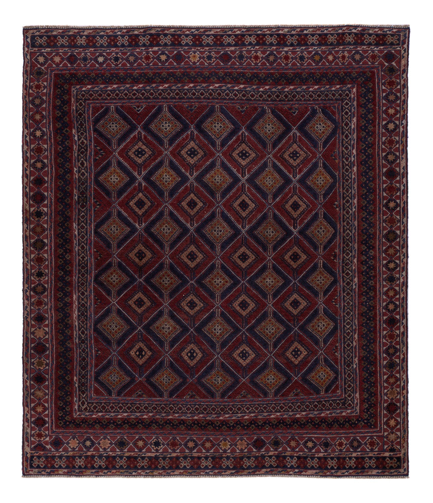 Kelim Rug - Oriental square  - 177 x 157 cm - dark red