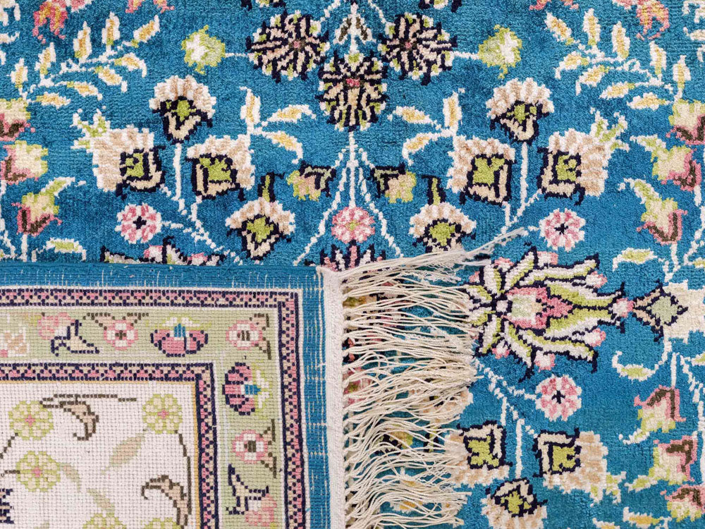 Silk Rug - Chinese Silk - 242 x 155 cm - petrol blue