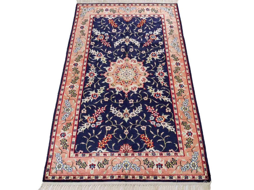 Silk Rug - Chinese Silk - 123 x 77 cm - dark blue