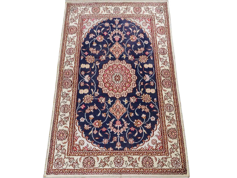 Seidenteppich - China Seide - 92 x 62 cm - dunkelblau