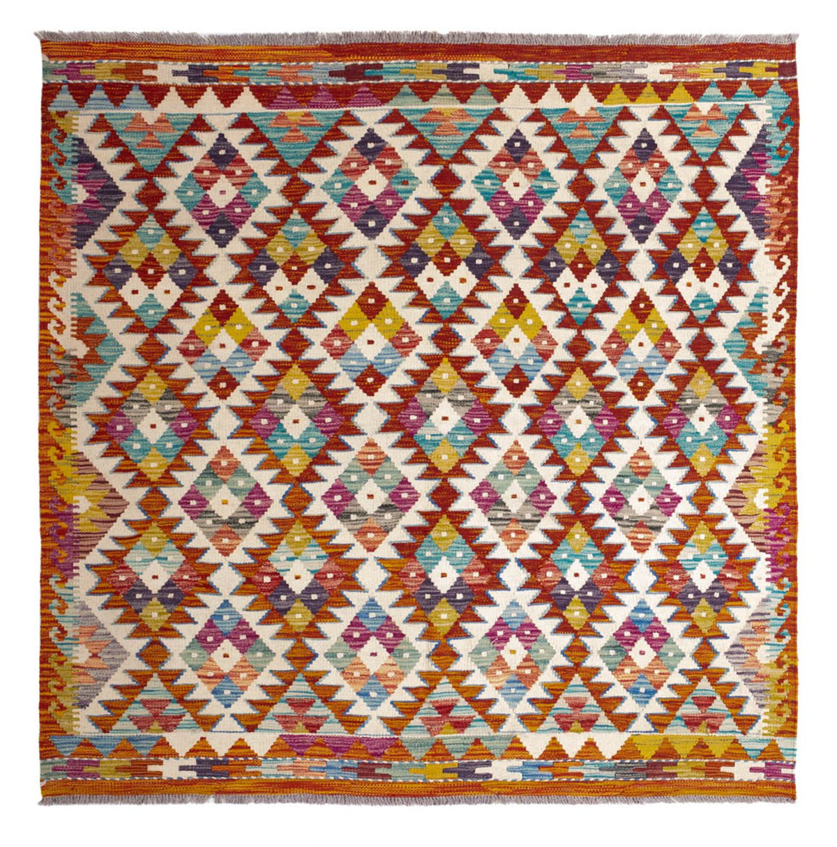 Kelim Rug - Splash square  - 152 x 152 cm - multicolored