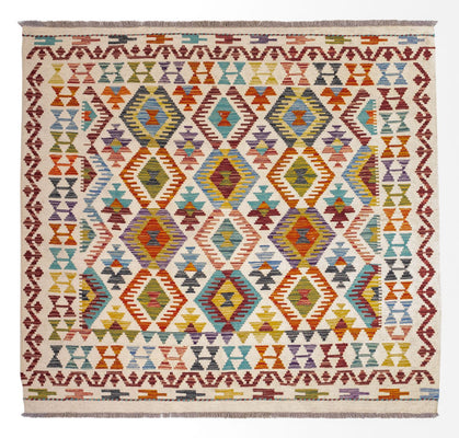 Kelim Rug - Splash square  - 154 x 143 cm - multicolored