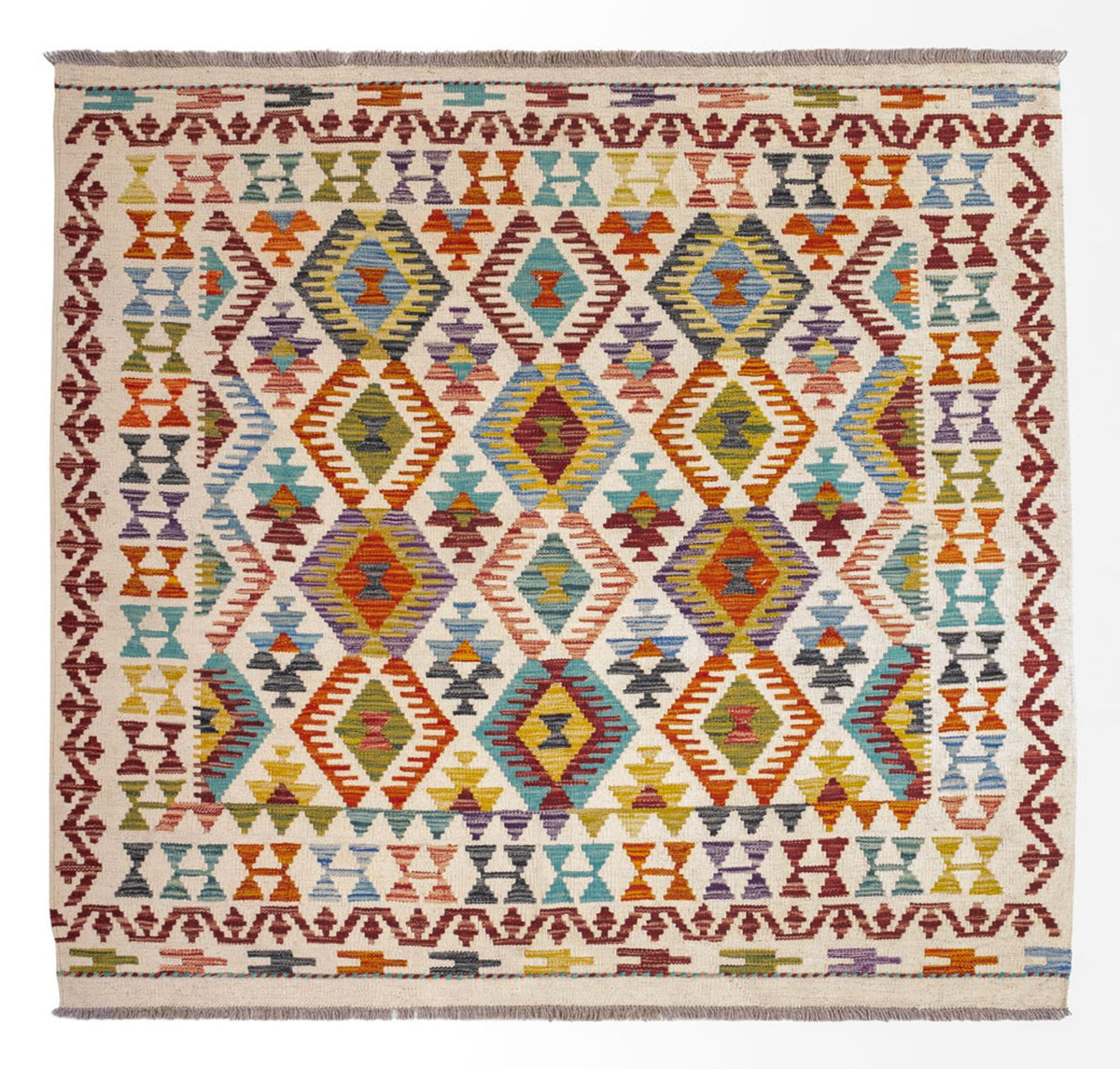 Kelim Rug - Splash square  - 154 x 143 cm - multicolored