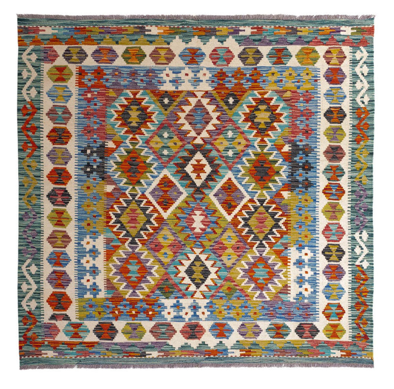 Kelim Rug - Splash square  - 154 x 154 cm - multicolored