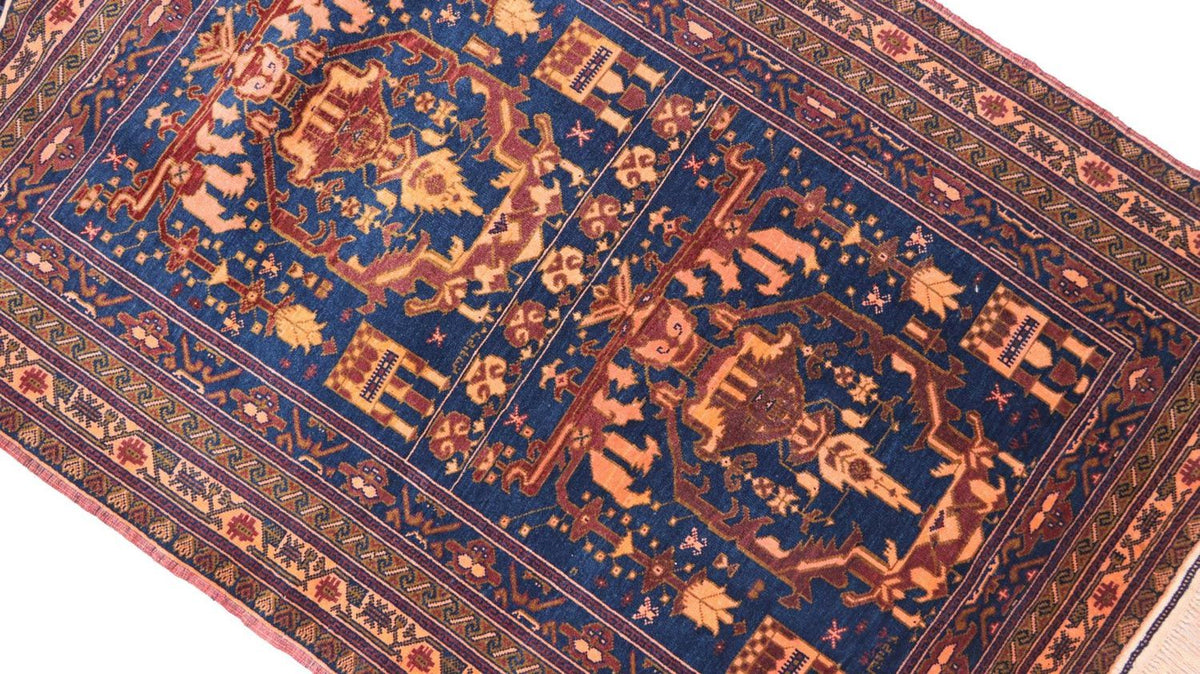 Afghan Rug - 136 x 95 cm - blue