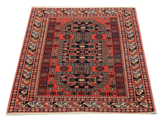 Afghan Rug square  - 153 x 134 cm - red