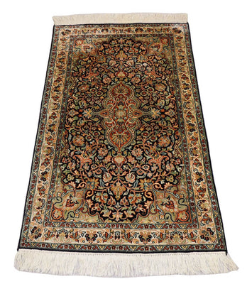 Silk Rug - Kashmir Silk - 124 x 77 cm - dark blue