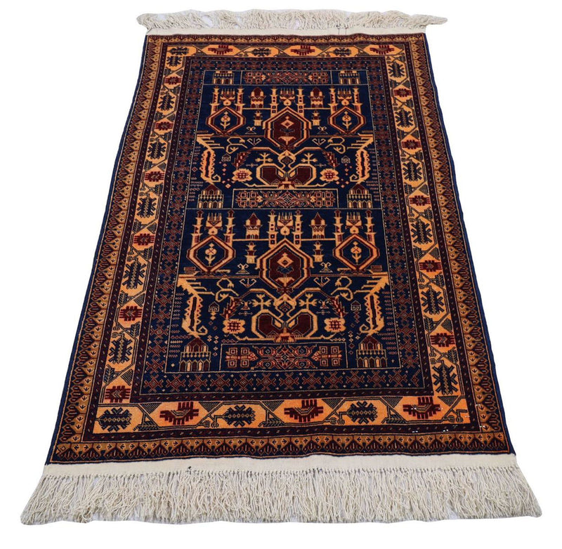 Afghan Rug - 144 x 95 cm - dark blue