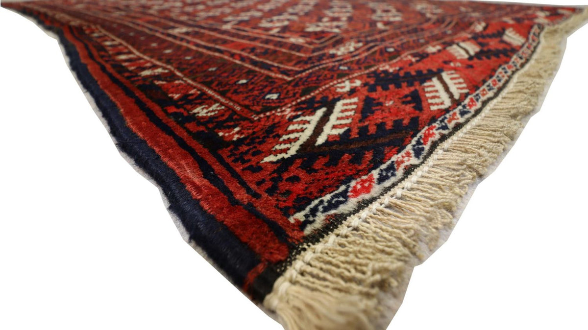 Runner Afghan Rug - 229 x 123 cm - dark red