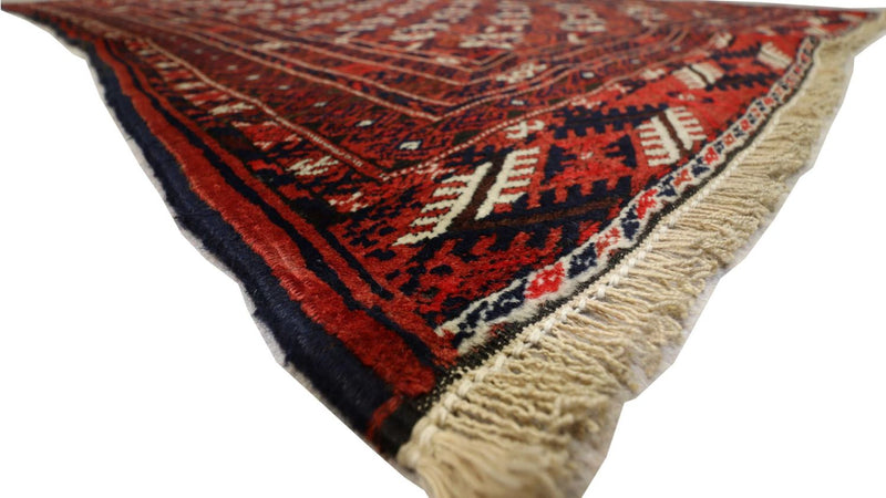 Runner Afghan Rug - 229 x 123 cm - dark red
