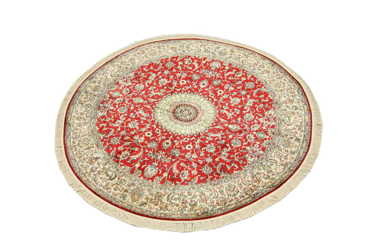 Silk Rug - Kashmir Silk round  - 183 x 183 cm - red