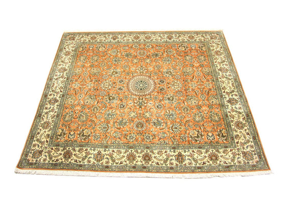 Silk Rug - Kashmir Silk square  - 216 x 211 cm - orange