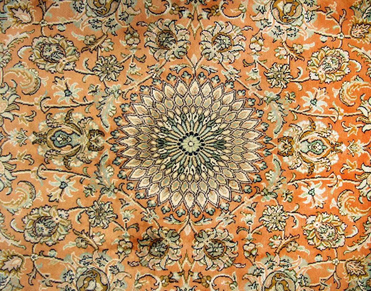 Silk Rug - Kashmir Silk square  - 216 x 211 cm - orange