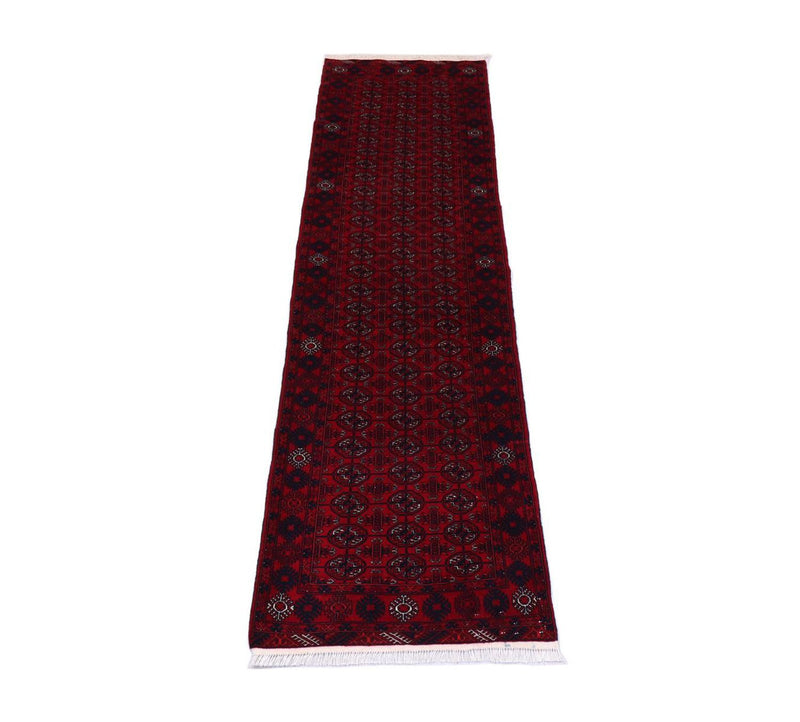 Runner Afghan Rug - 278 x 83 cm - dark red