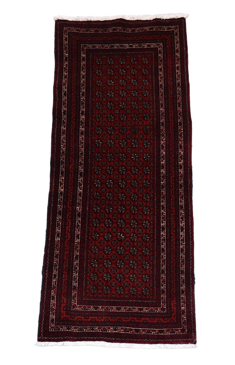 Runner Afghan Rug - 196 x 79 cm - dark red
