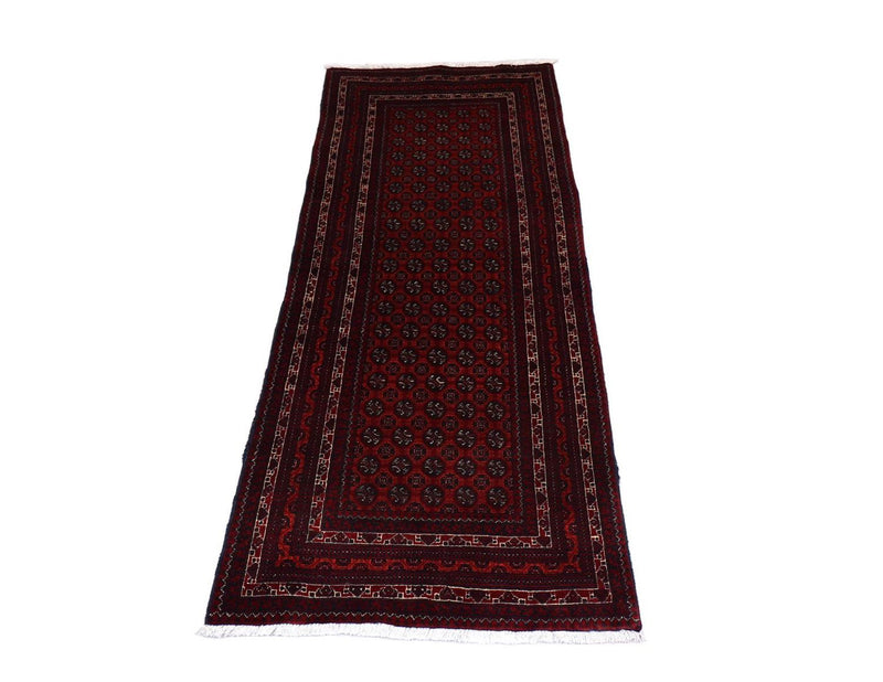 Runner Afghan Rug - 196 x 79 cm - dark red
