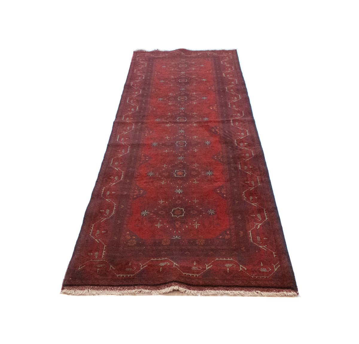 Runner Afghan Rug - Kunduz - 299 x 86 cm - dark red