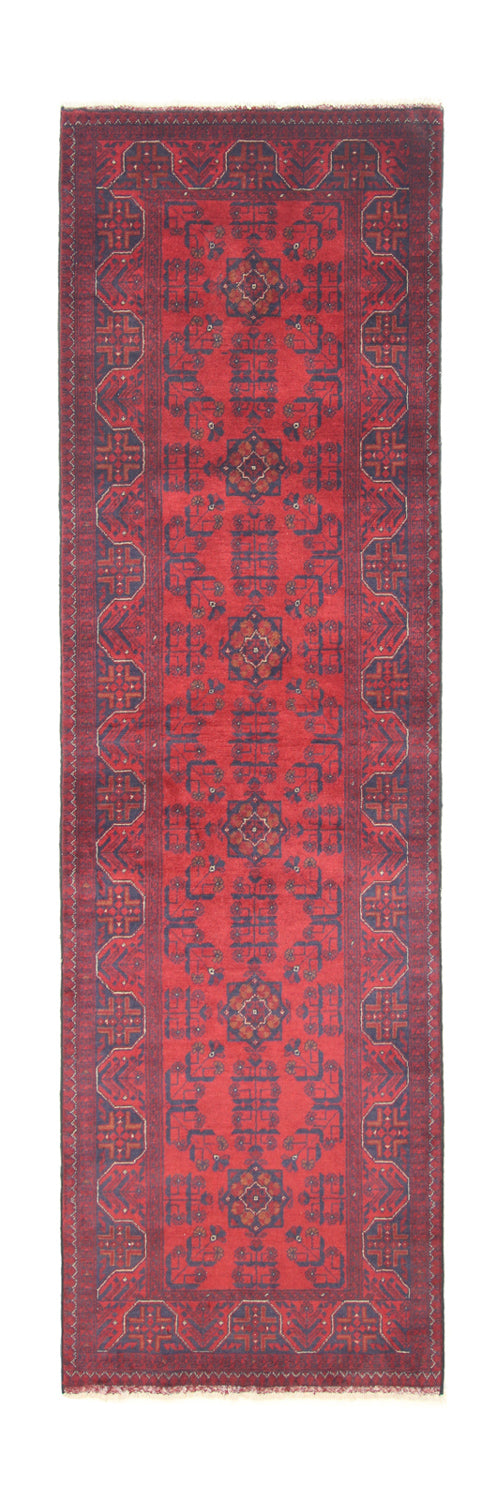 Runner Afghan Rug - Kunduz - 287 x 83 cm - dark red