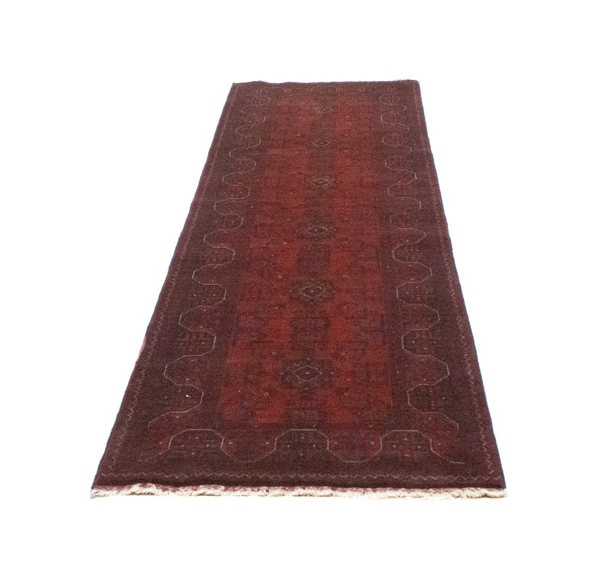 Runner Afghan Rug - Kunduz - 287 x 83 cm - dark red