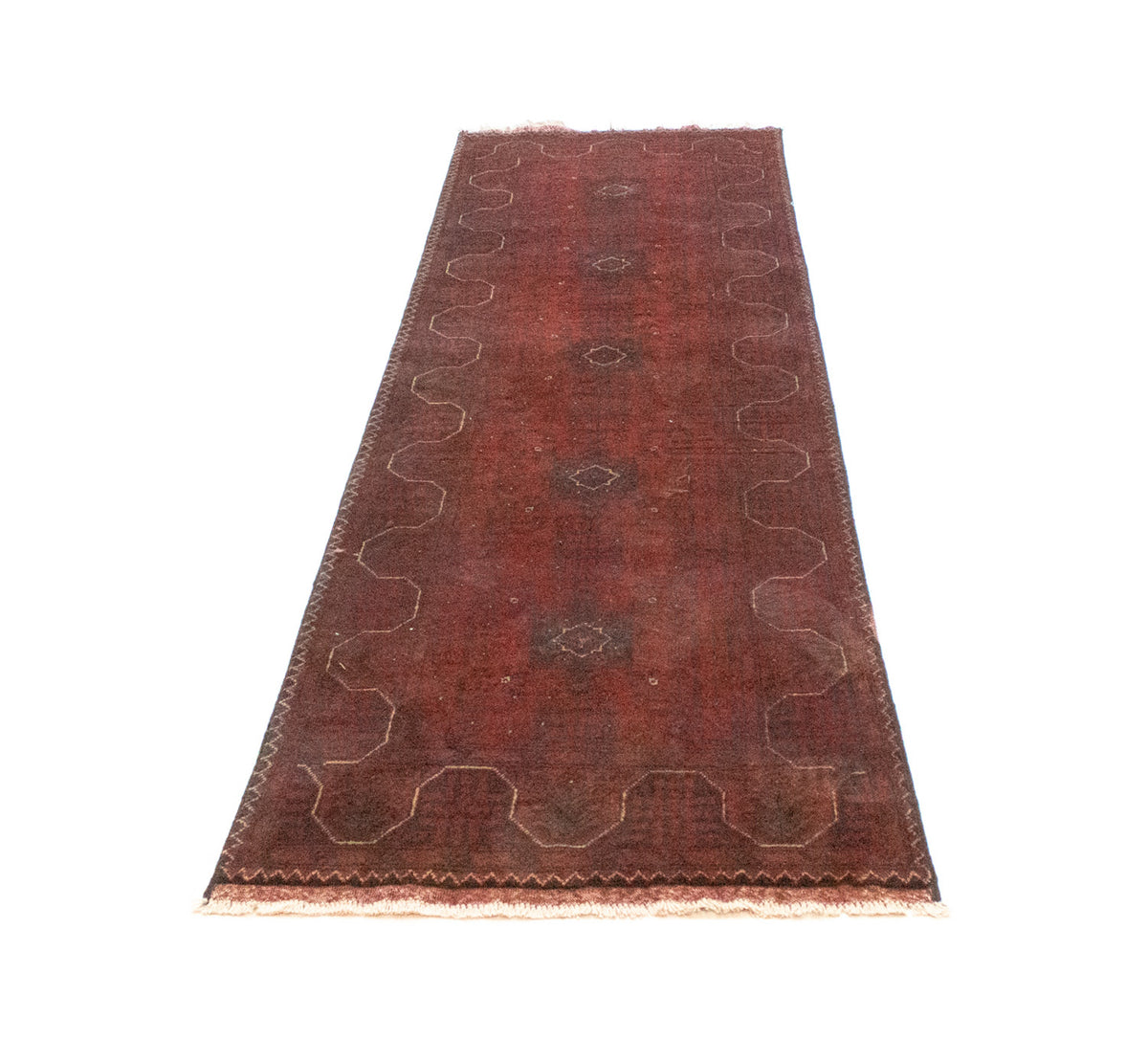 Runner Afghan Rug - Kunduz - 290 x 79 cm - dark red