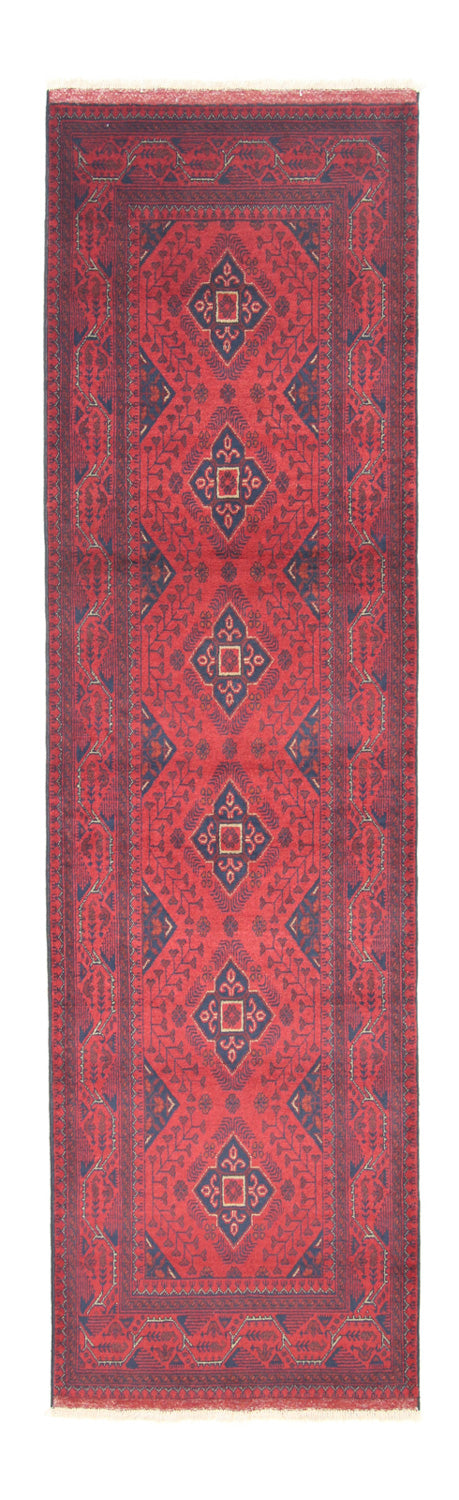 Runner Afghan Rug - Kunduz - 296 x 84 cm - dark red