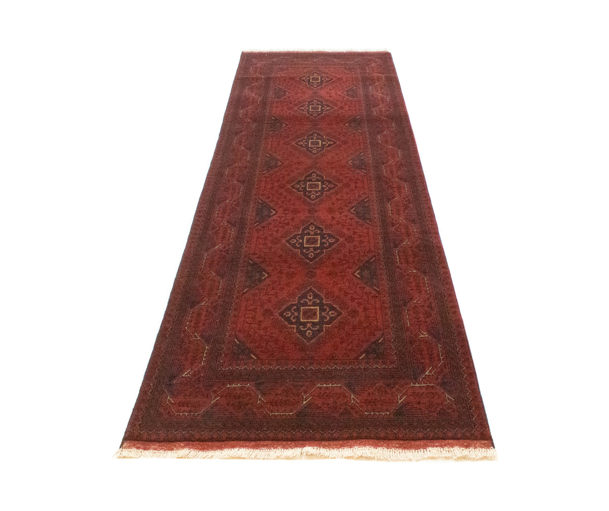 Runner Afghan Rug - Kunduz - 296 x 84 cm - dark red